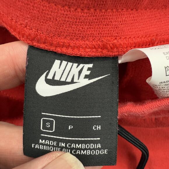 Nike Shorts Mens Small Red Fleece Raw Hem Drawstring Big Swoosh Logo Athletic - Picture 3 of 8